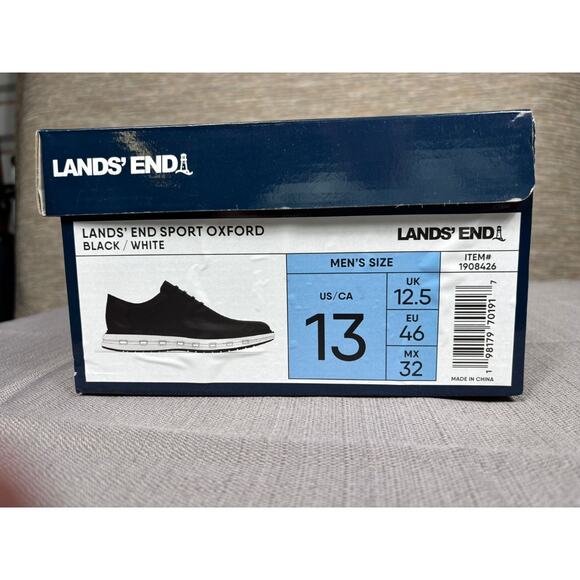 Lands End Sport Oxford Comfort Shoes Mens Size 13 Black & White 1908426 NEW